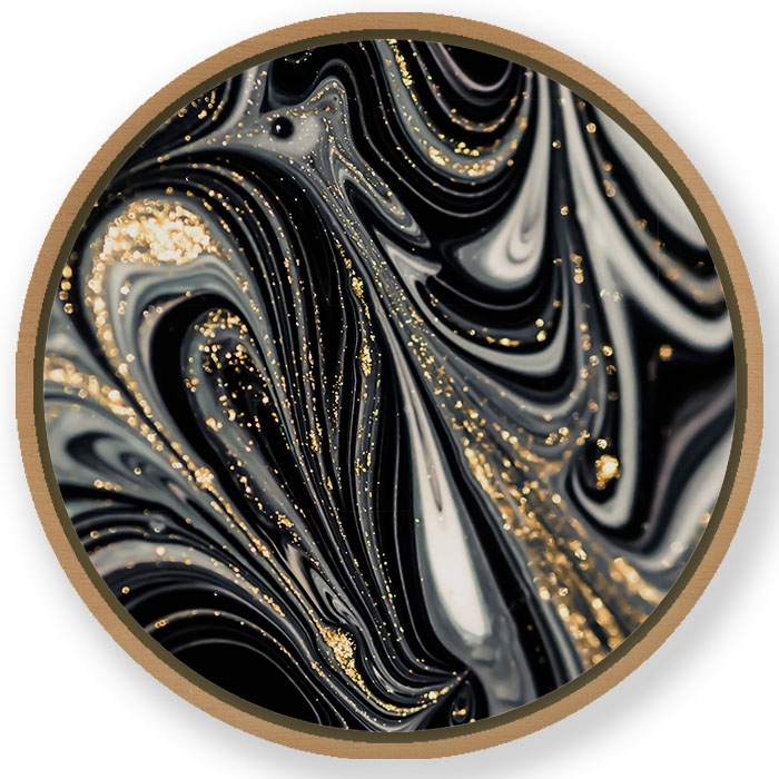Black ink abstract - Circular Wooden Frame