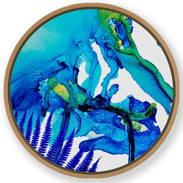 Blue trendy abstract - Circular Wooden Frame