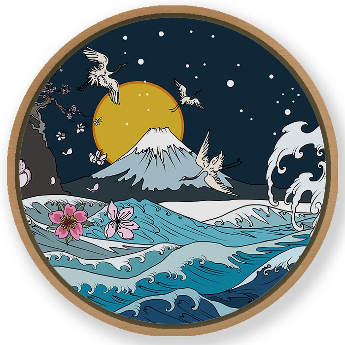 Ravishing japanese mount fuji landscape - Circular Wooden Frame