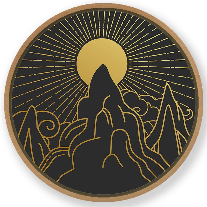 Dark minimal golden cloud sun mountain landscape - Circular Wooden Frame