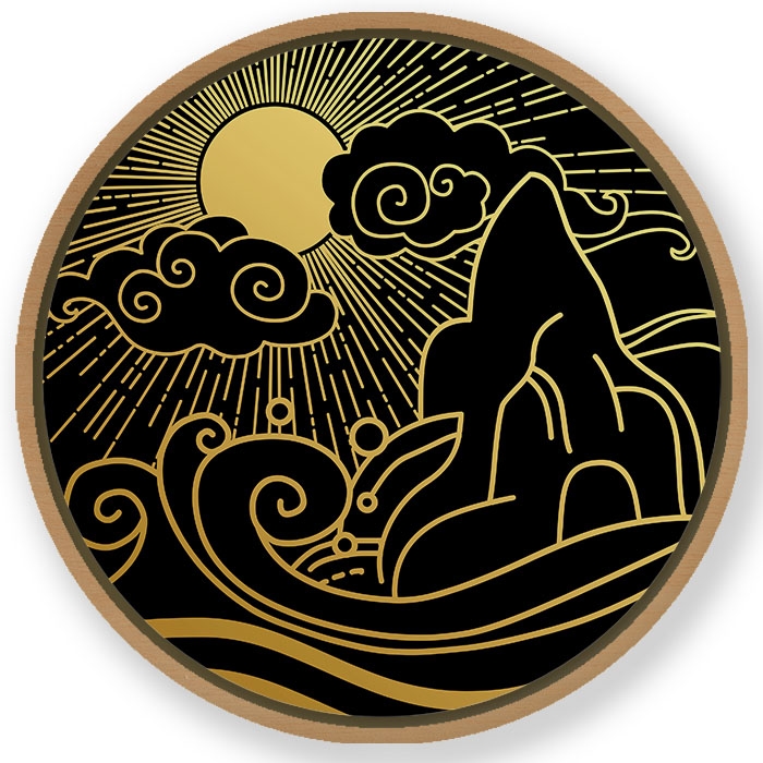 Dark minimal golden cloud sun landscape - Circular Wooden Frame