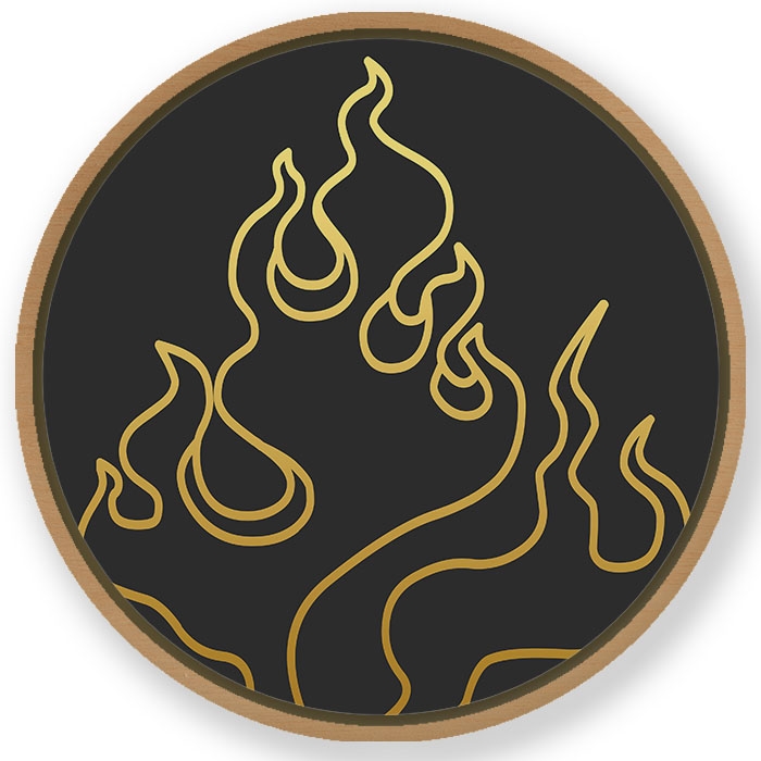 Dark minimal golden flames - Circular Wooden Frame