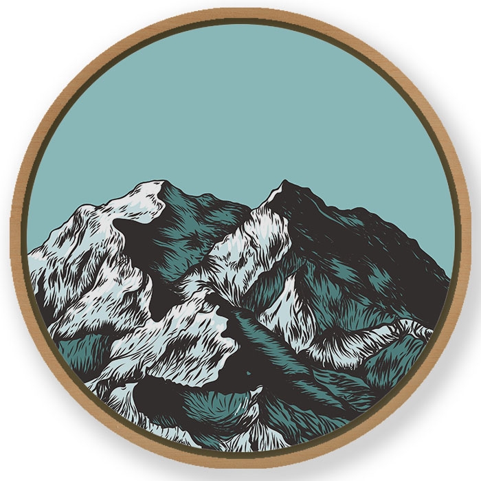 Stroky indigo mountains  - Circular Wooden Frame