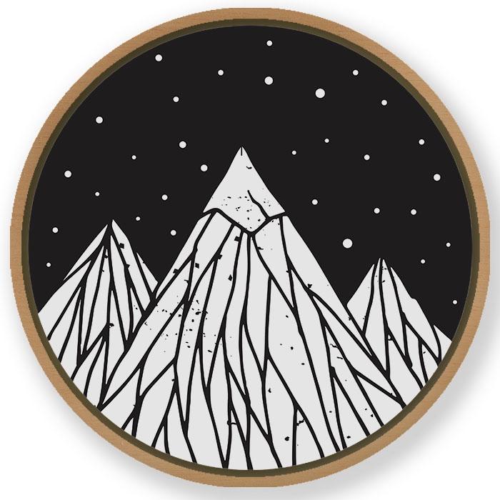 Rising dark mountains - Circular Wooden Frame