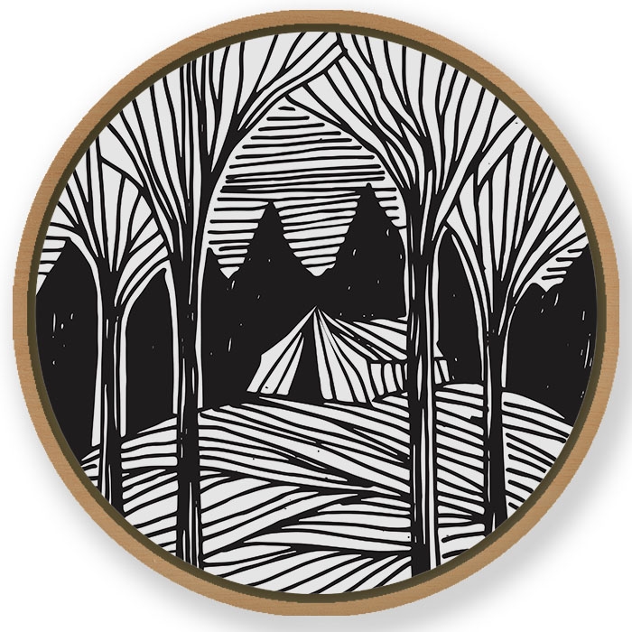 Dark forest trees landscape - Circular Wooden Frame