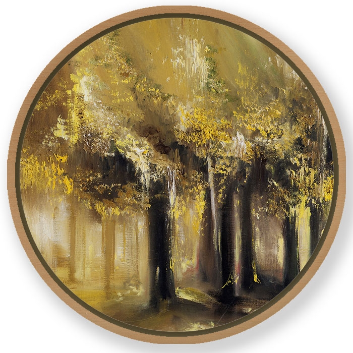 Contemporary autumn forest trees - Circular Wooden Frame