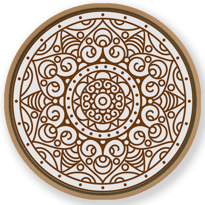 Golden aesthetic minimal mandala #450 - Circular Wooden Frame
