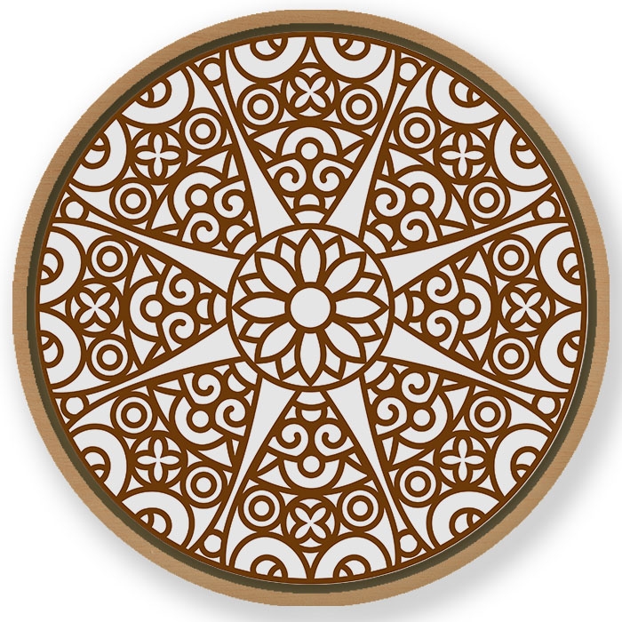 Golden aesthetic minimal mandala #452 - Circular Wooden Frame