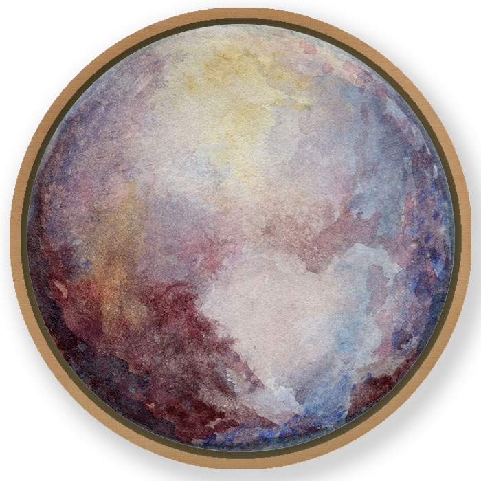 Watercolor composite pluto - Circular Wooden Frame