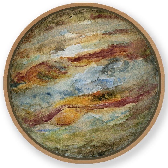 Seagreen watercolor jupiter - Circular Wooden Frame
