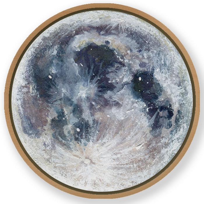Placid watercolor moon - Circular Wooden Frame
