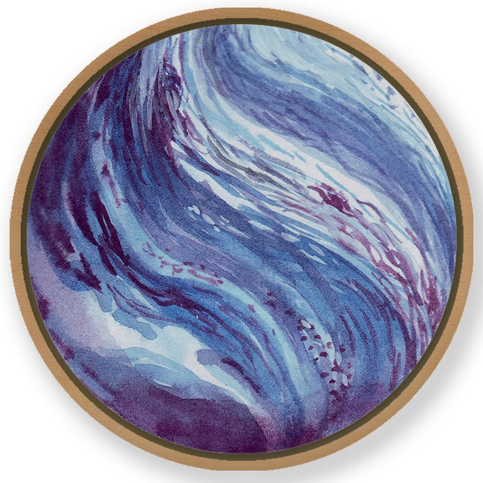 Teals watercolor uranus - Circular Wooden Frame