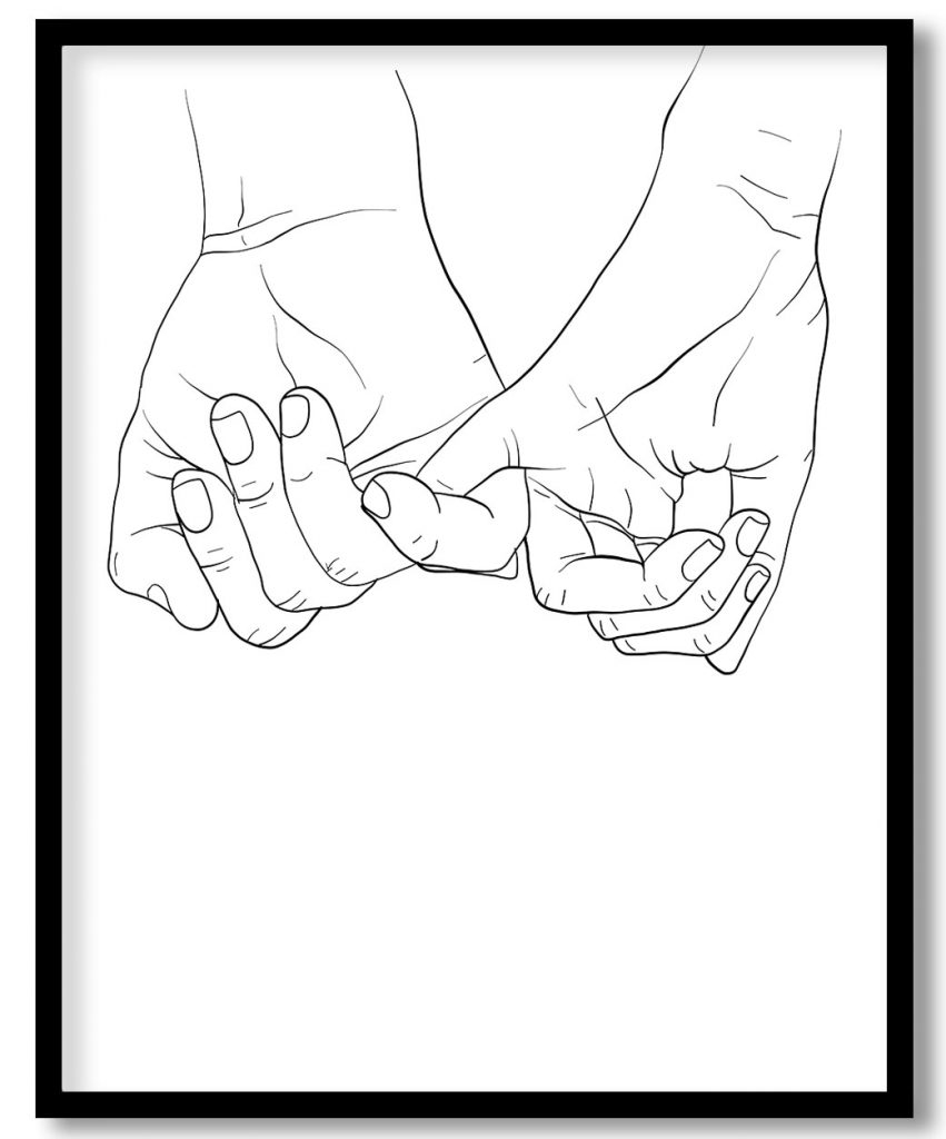 Couple line drawing holding hands
