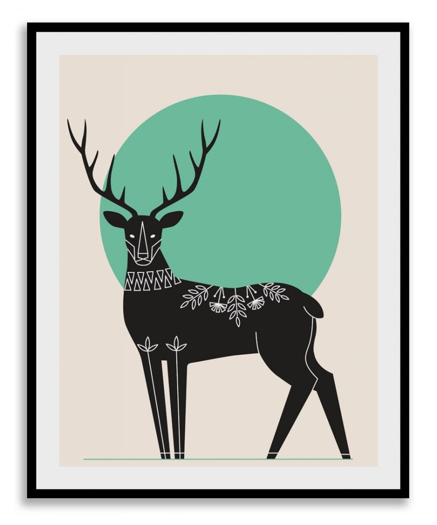 Abstract circled black deer