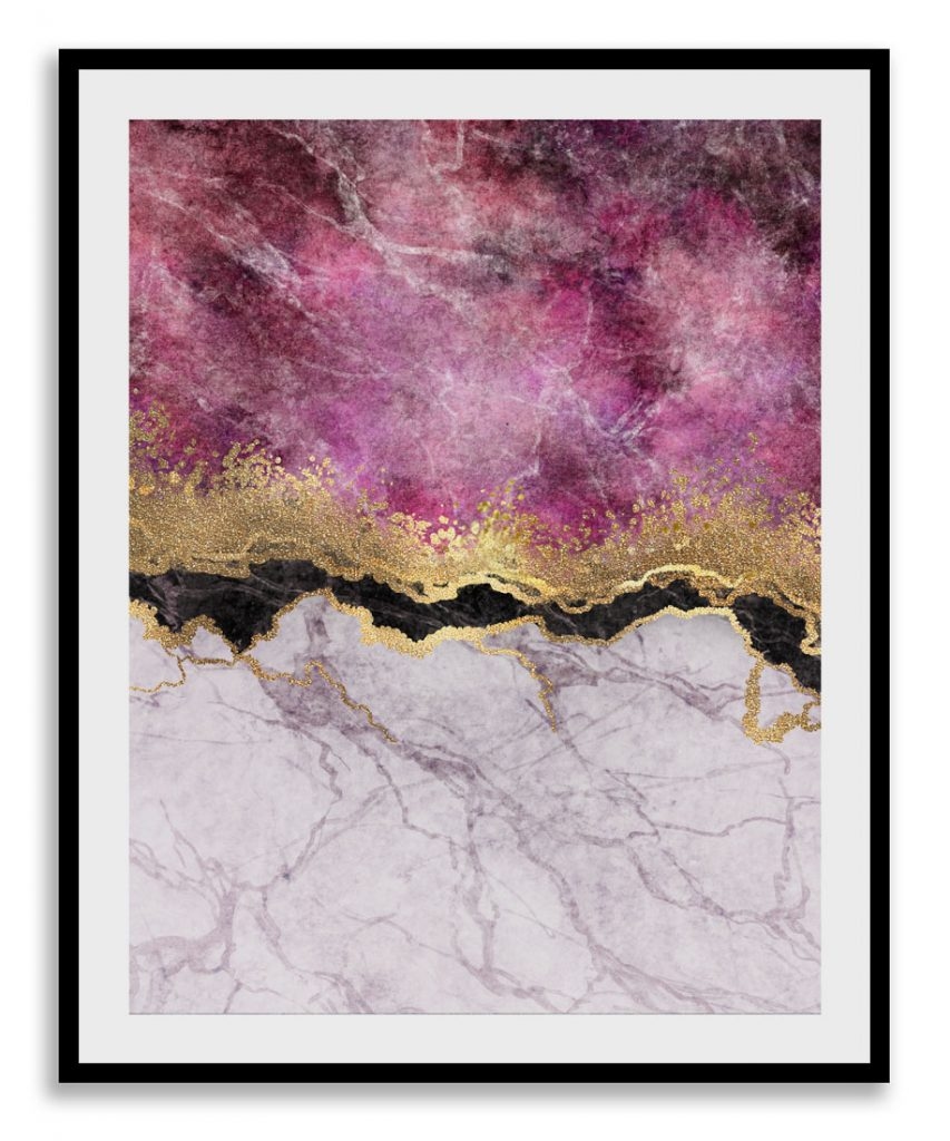 Abstract pink marble veins stone with golden line