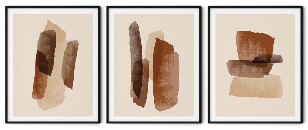 Set of 3 brown minimalist brushstroke