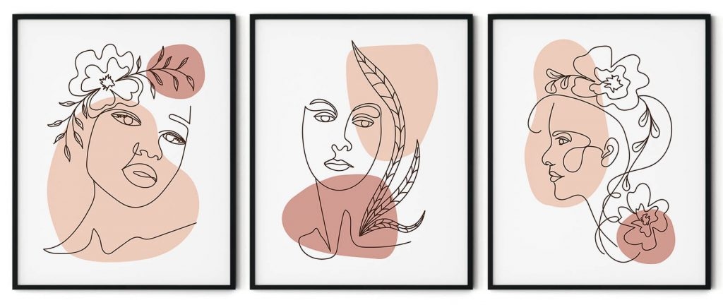 Set of 3 beautiful line drawing women
