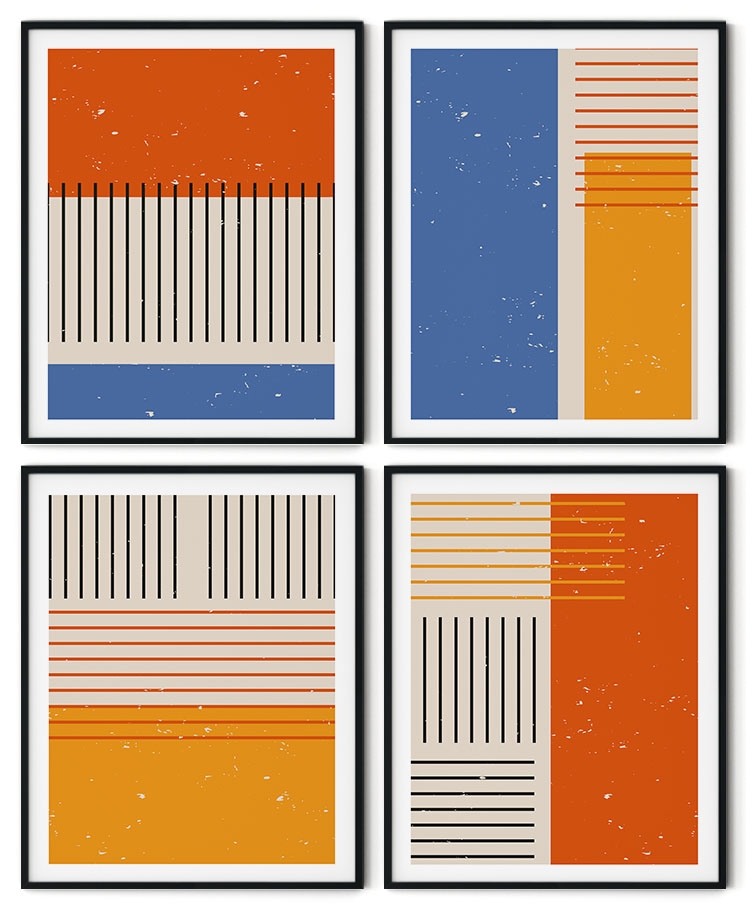 Set of 4 colorful trendy grunge abstract