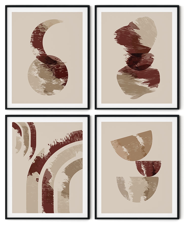 Set of 4 brown brushstroke abstract figure
