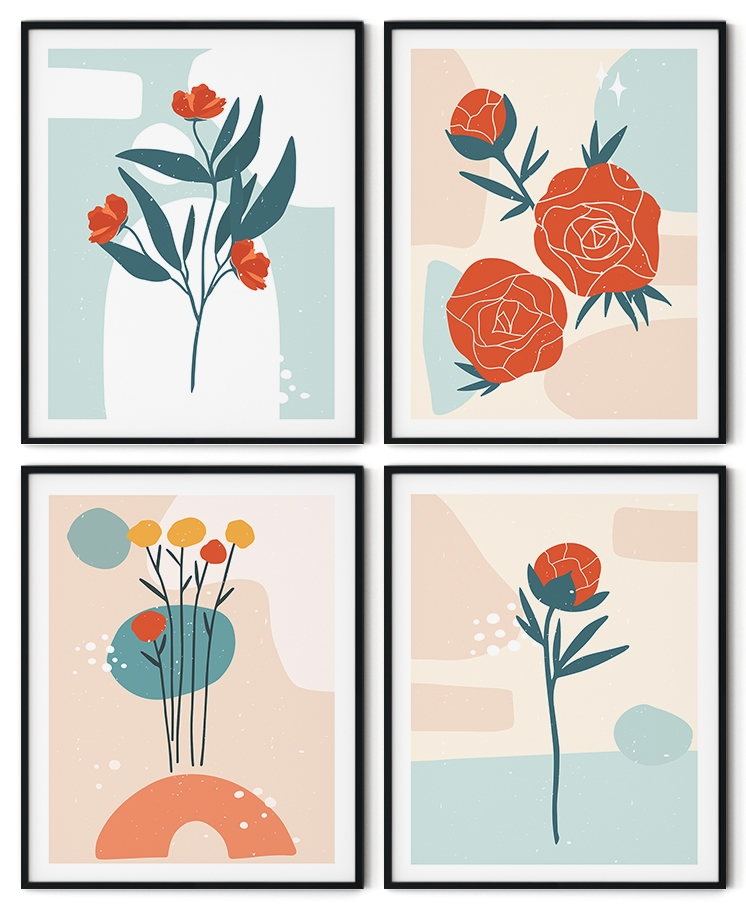 Set of 4 minimalist flowers