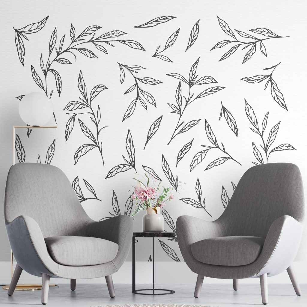 Mini leaves art  - Mural Wallpaper, PVC Free, Non-Toxic