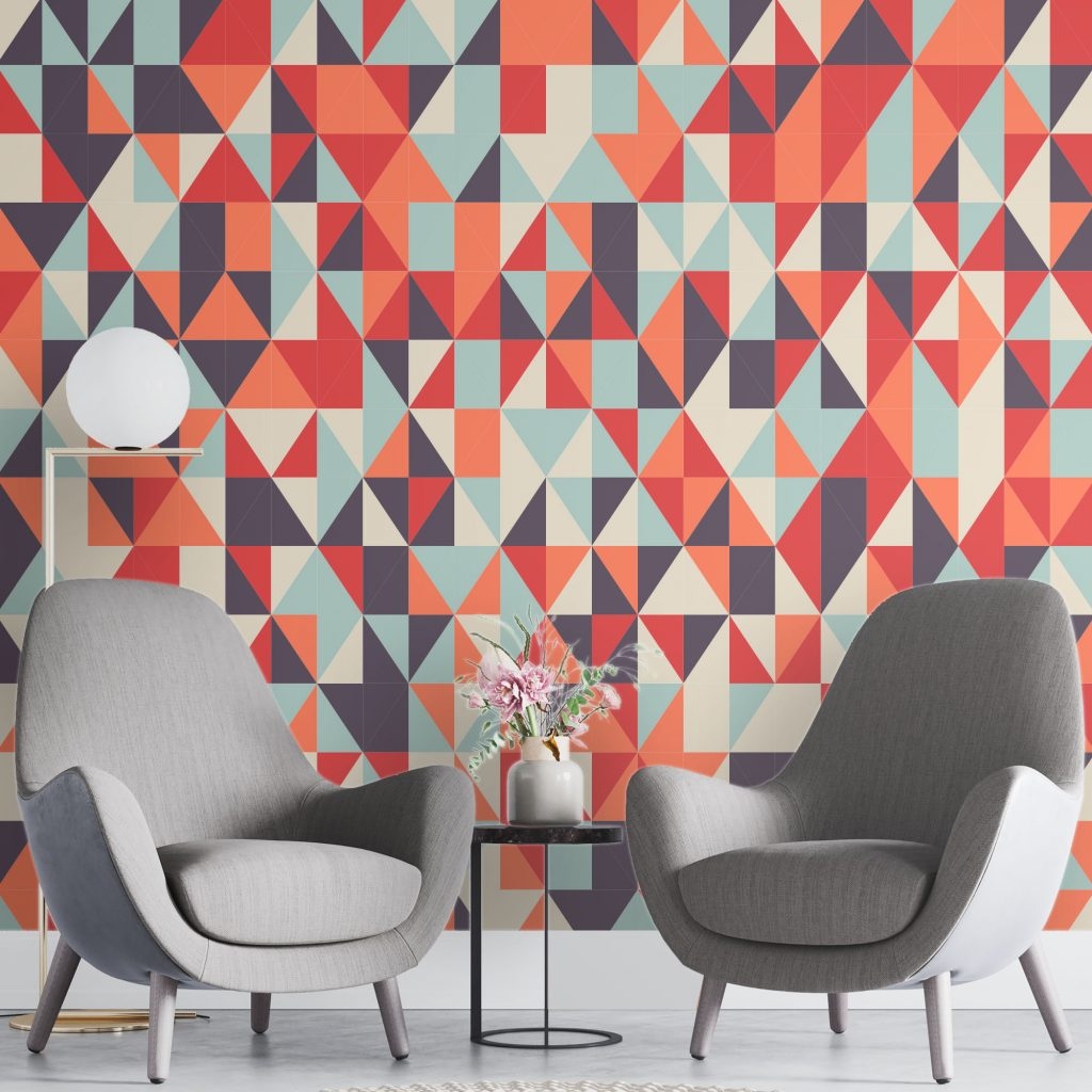 Black flower line geometric  - Mural Wallpaper, PVC Free, Non-Toxic