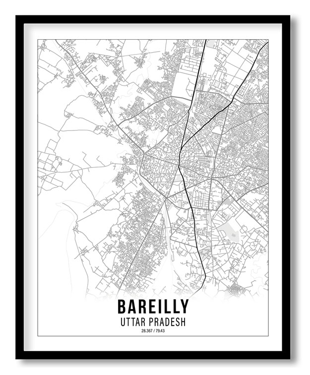 Gradient card white map of Bareilly