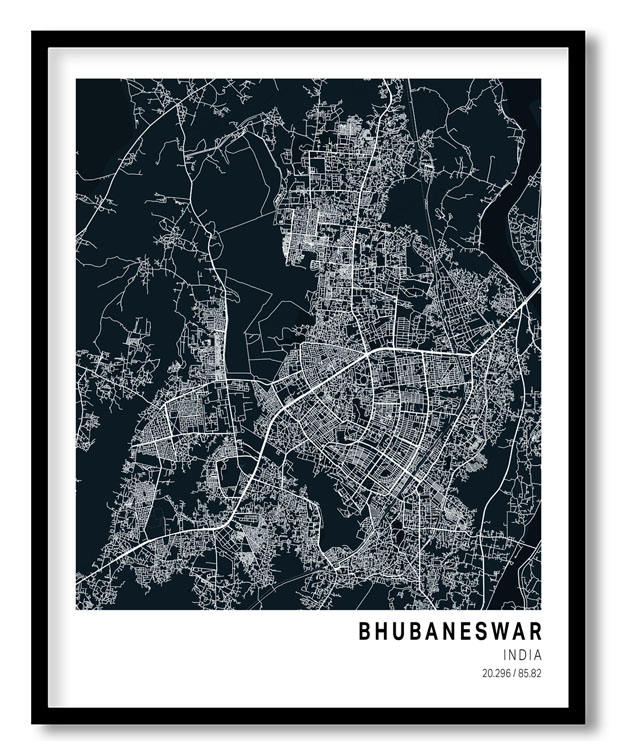 Pantone below blue map of Bhubaneswar