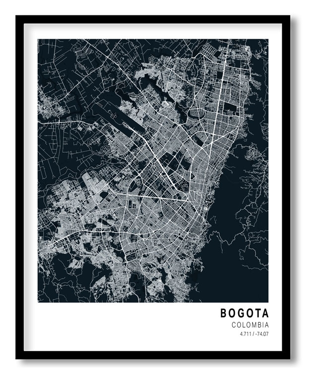 Pantone below blue map of Bogota