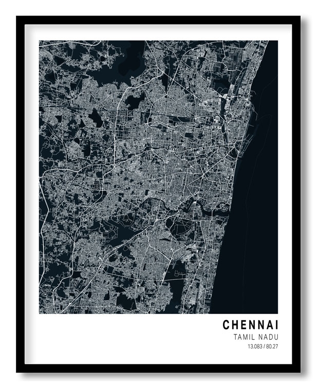 Pantone below blue map of Chennai
