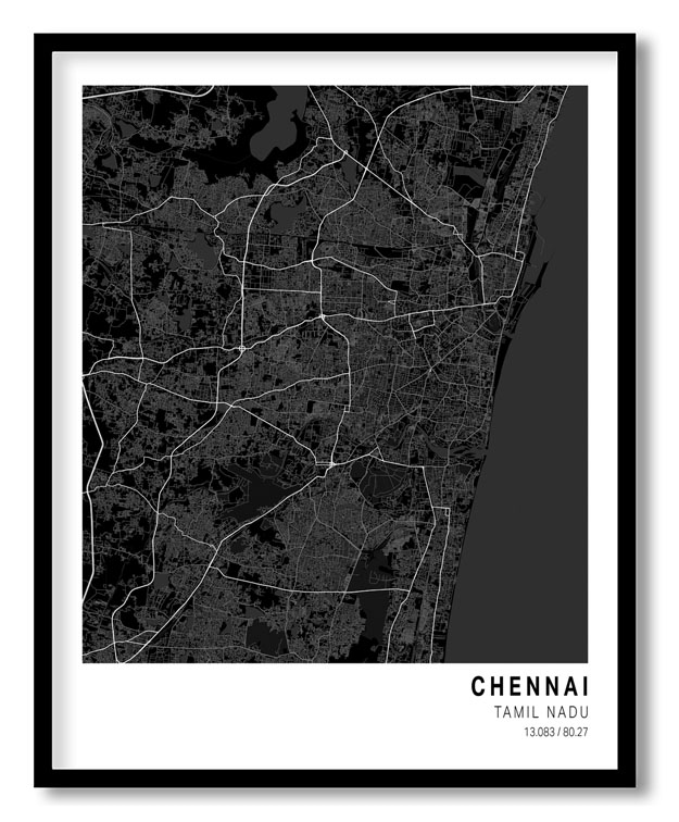 Pantone below black map of Chennai