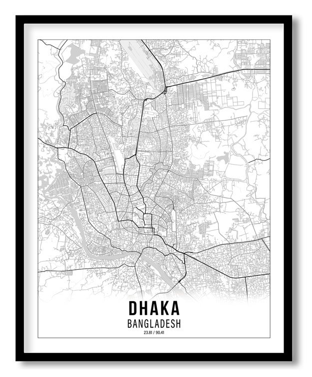 Gradient card white map of Dhaka