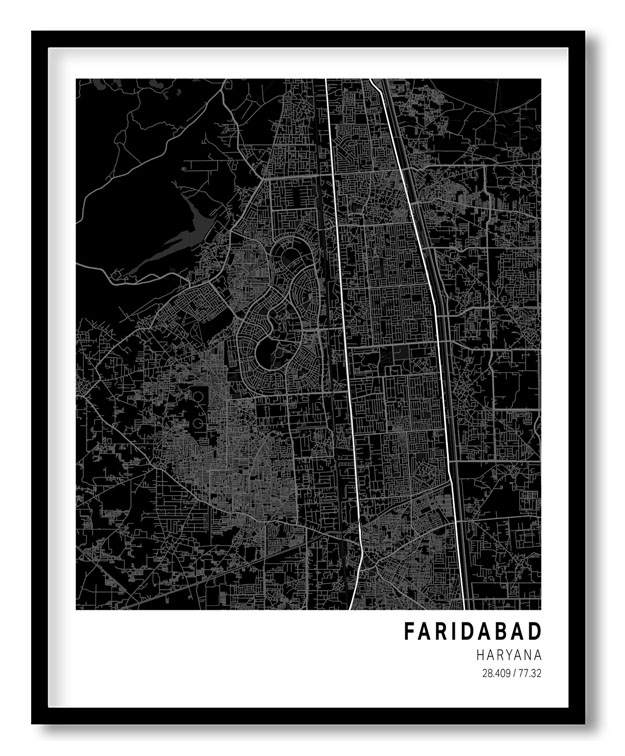 Pantone below black map of Faridabad
