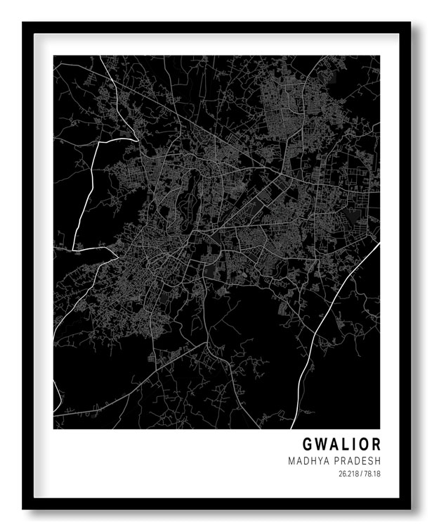 Pantone below black map of Gwalior
