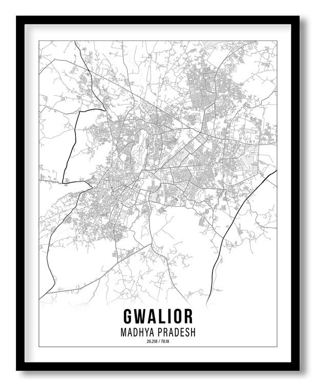 Gradient card white map of Gwalior