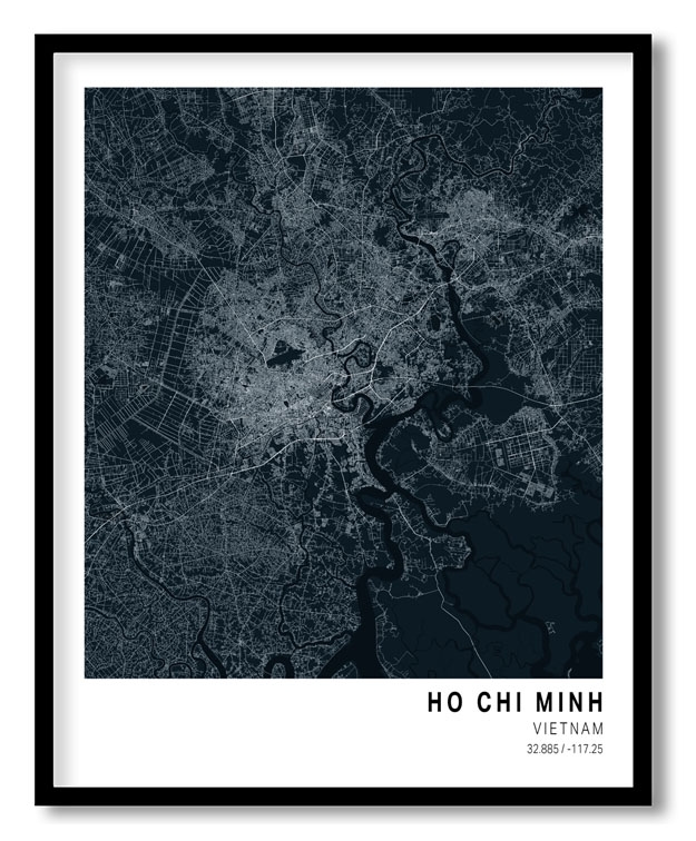 Pantone below blue map of Ho Chi Minh