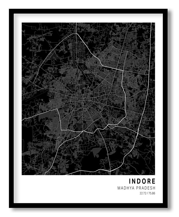 Pantone below black map of Indore