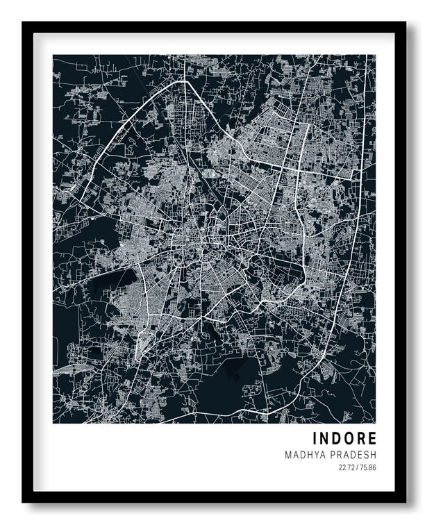 Pantone below blue map of Indore