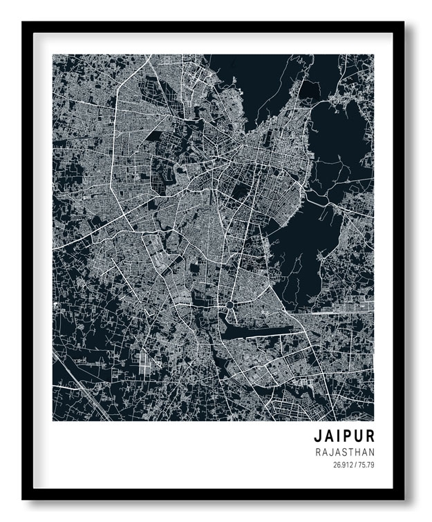 Pantone below blue map of Jaipur