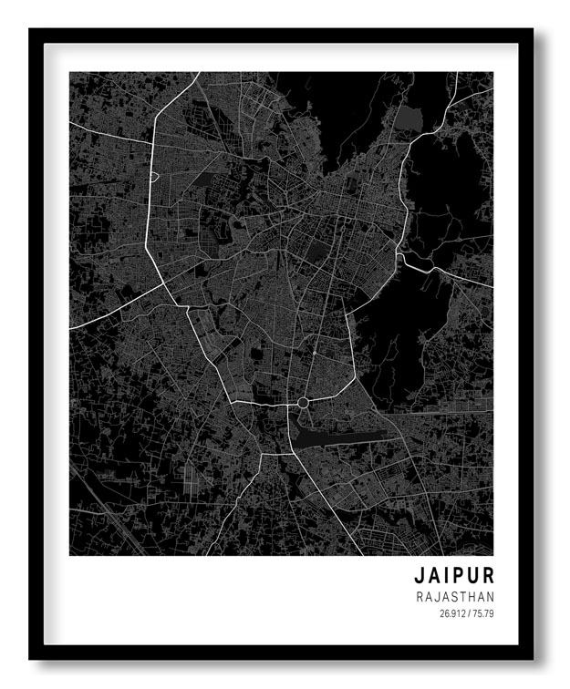 Pantone below black map of Jaipur