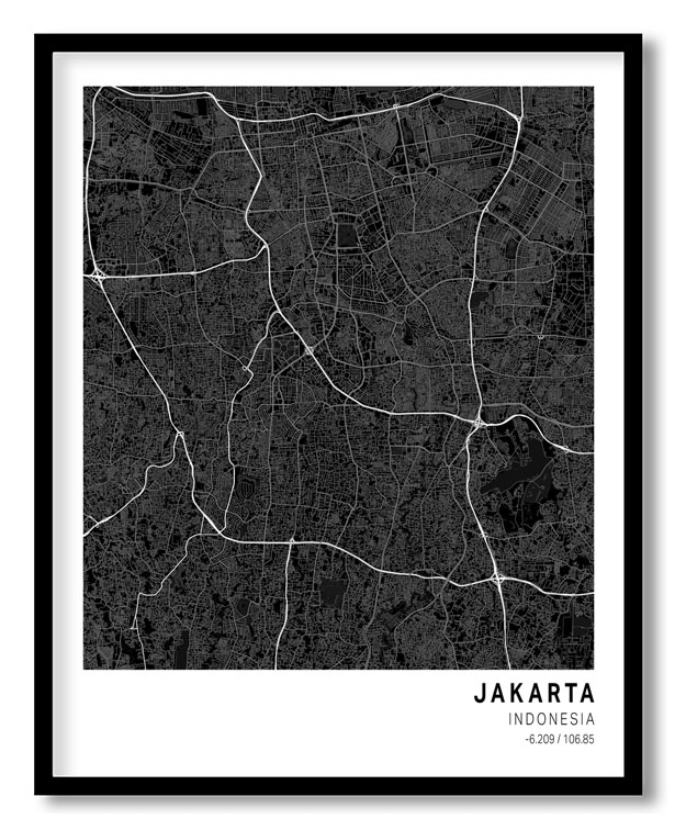 Pantone below black map of Jakarta
