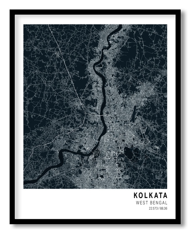 Pantone below blue map of Kolkata