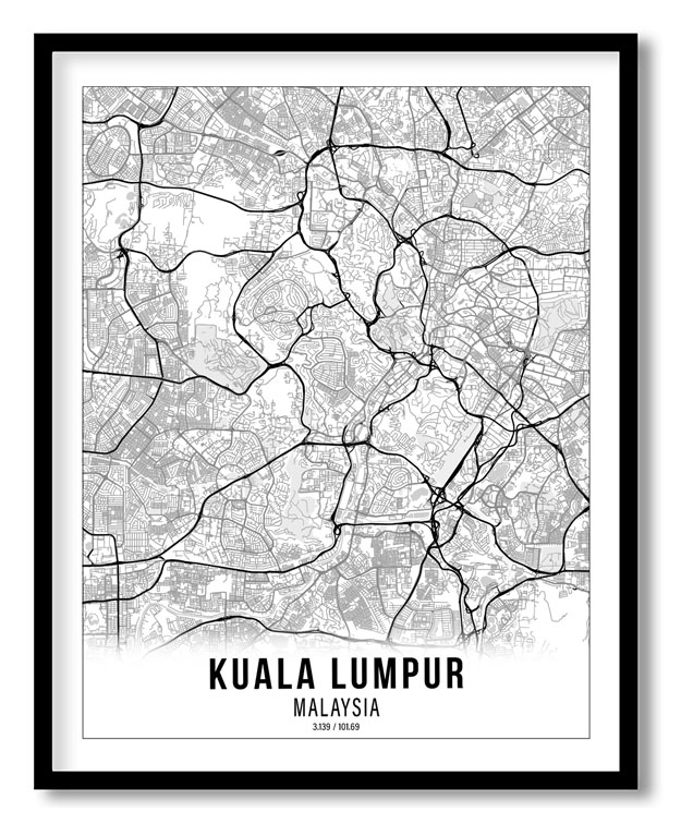 Gradient card white map of Kuala Lumpur