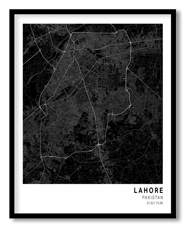 Pantone below black map of Lahore