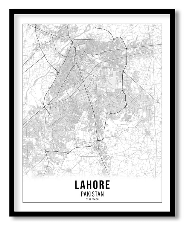 Gradient card white map of Lahore
