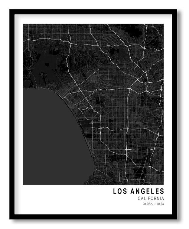 Pantone below black map of Los Angeles