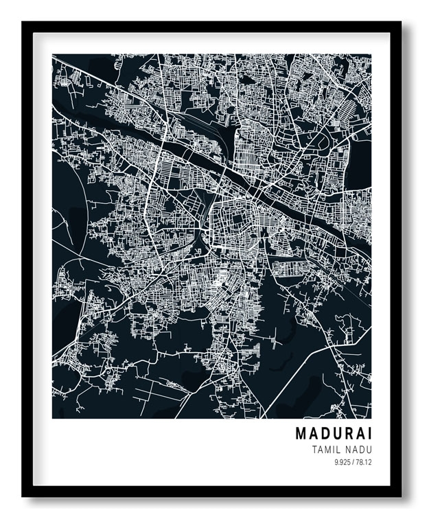 Pantone below blue map of Madurai