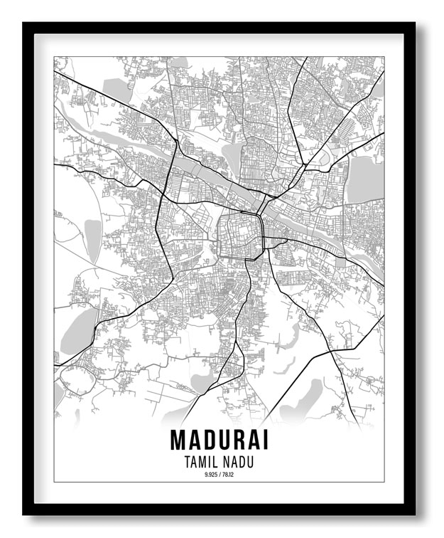 Gradient card white map of Madurai
