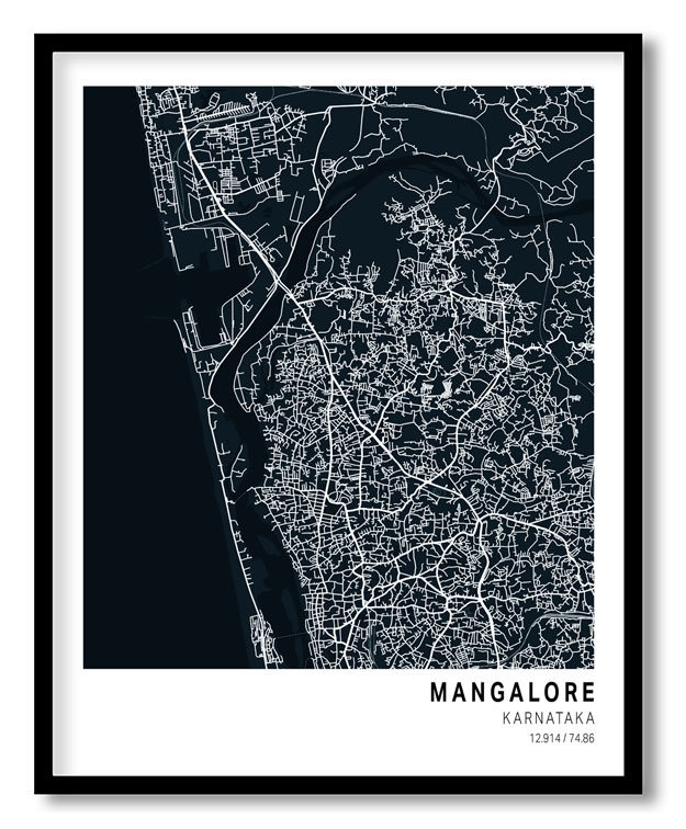 Pantone below blue map of Mangalore