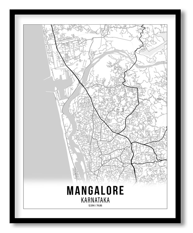 Gradient card white map of Mangalore